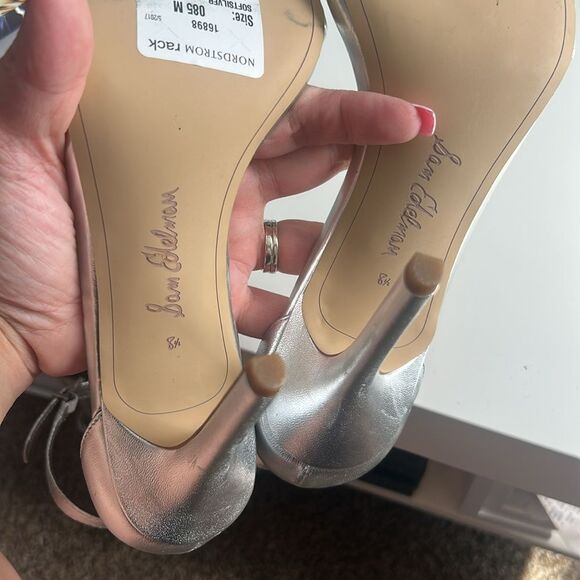 Sam Edelman Amee Soft Silver Open Toe Strap Heels Size 8.5 - Picture 8 of 9